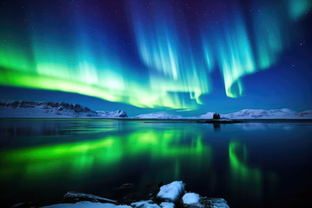 colorful auroras dominating a polar night sky, created with generative aiの素材