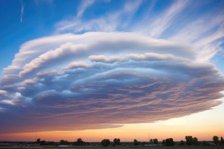 layers of swirling cloud formations at dusk, created with generative aiの素材