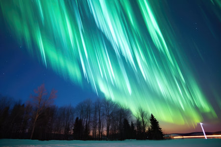 bright ribbons of northern lights across the stark polar sky, created with generative aiの素材