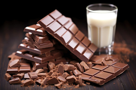 stack of dark and milk chocolate bars, created with generative aiの素材