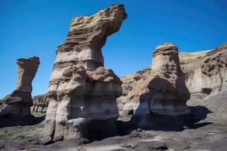 unusual rock formation in an off-the-beaten-path geological reserve, created with generative aiの素材
