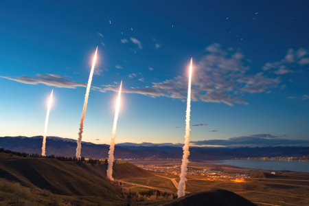 various phases of a rocket launch in high altitude, created with generative aiの素材