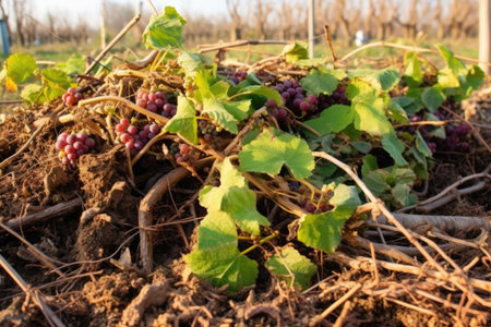pile of freshly cut organic vines after pruning, created with generative aiの素材