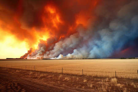bushfires blazing in the vast plains, created with generative aiの素材