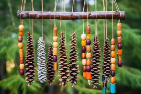 diy wind chime made from sticks and pinecones, created with generative aiの素材