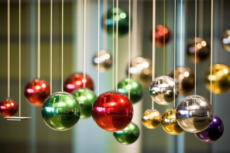 a series of hanging pendulum balls in motion, created with generative aiの素材