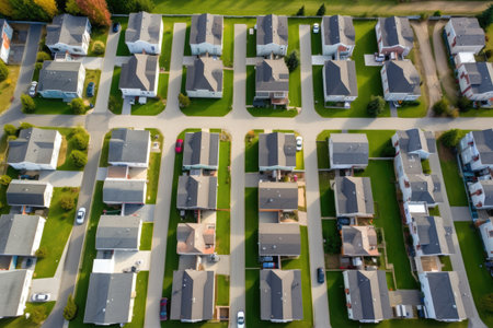 rows of identical houses from an overhead view, created with generative aiの素材
