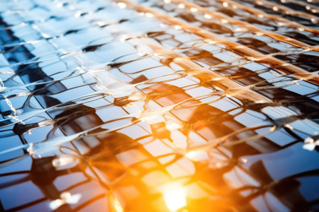 closeup of solar cells with reflected sunlight, created with generative aiの素材