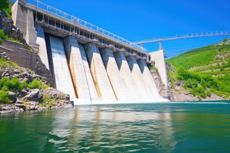 a hydroelectric dam viewed from downstream, created with generative aiの素材