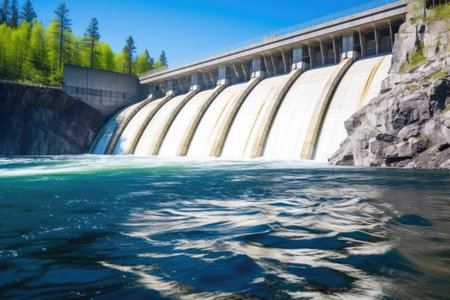 a hydroelectric dam viewed from downstream, created with generative aiの素材