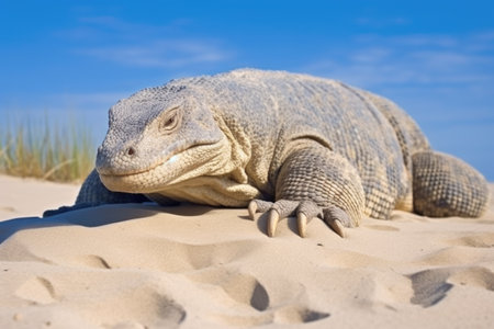 desert monitor lizard on a sandy dune, created with generative aiの素材