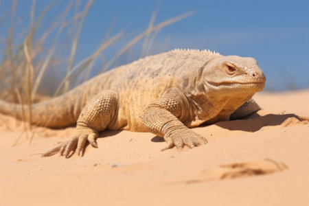 desert monitor lizard on a sandy dune, created with generative aiの素材