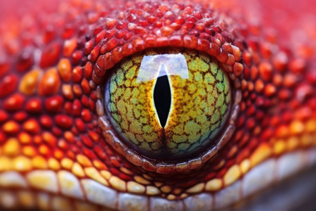 closeup of a colourful geckos eye, created with generative aiの素材