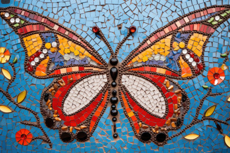 mosaic butterfly mural on a wall, created with generative aiの素材