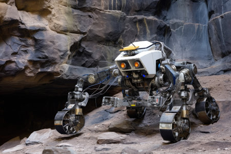 rock climbing robot on a rock wall, created with generative aiの素材