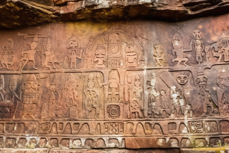 detailed rock carvings in natural earth tones, created with generative aiの素材