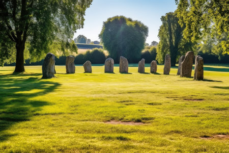 stone circle with aligned shadows on a sunny day, created with generative aiの素材