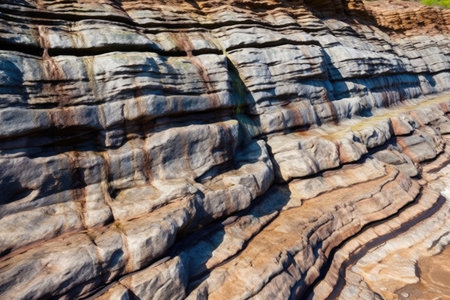 close-up shot of sedimentary rock layers, created with generative aiの素材
