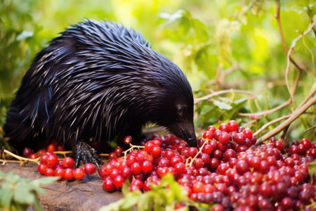 a porcupine foraging through farm-grown berries, created with generative aiの素材