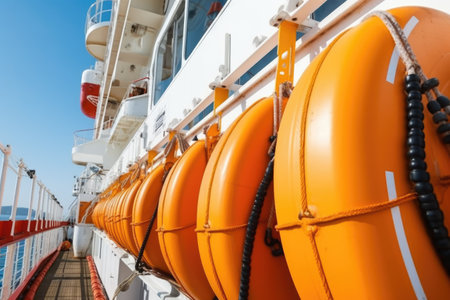 lifeboats attached on the side of a cruise ship, created with generative aiの素材