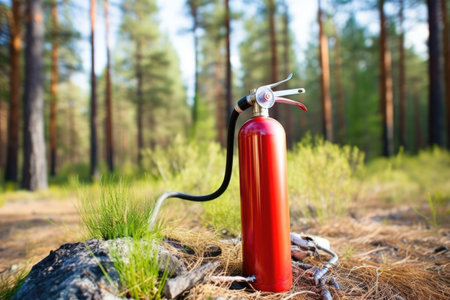 close-up view of a fire extinguisher in the reserve area, created with generative aiの素材