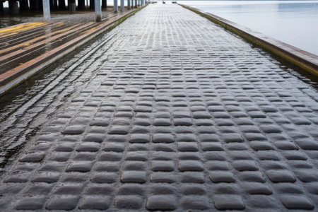 slip-resistant patches on a wet pier, created with generative aiの素材