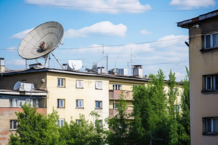 satellite dish on the roof of a building, created with generative aiの素材
