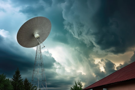 satellite dish against a stormy sky backdrop, created with generative aiの素材