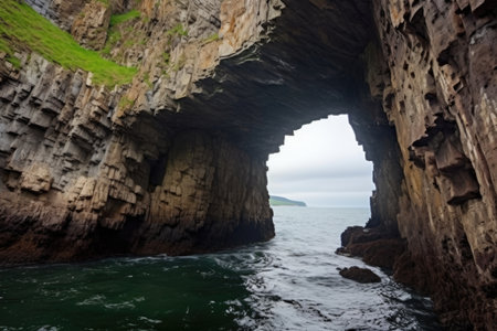 a sea cave formed within a sea cliff, created with generative aiの素材