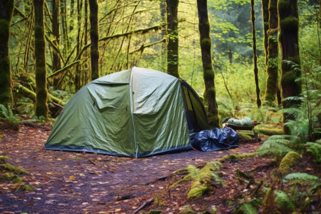 tent in a forest camping site in a reserve, created with generative aiの素材