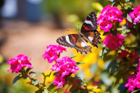 butterfly landing on a blooming flower in summer, created with generative aiの素材