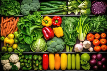 fresh organic vegetables arranged neatly, created with generative aiの素材