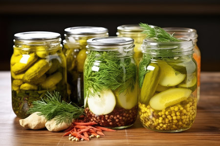 gourmet pickles presented in jar, created with generative aiの素材