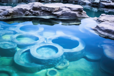 close up of hot spring water bubbles, created with generative aiの素材