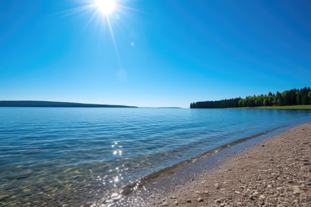 clear summer sky with a bright, high noon sun, created with generative aiの素材