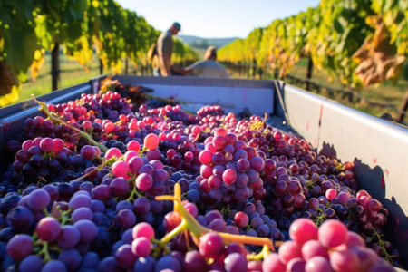 grapes being washed and sorted in a vineyard, created with generative aiの素材