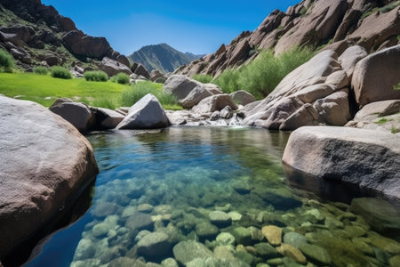 small hot spring nestled among large boulders, created with generative aiの素材