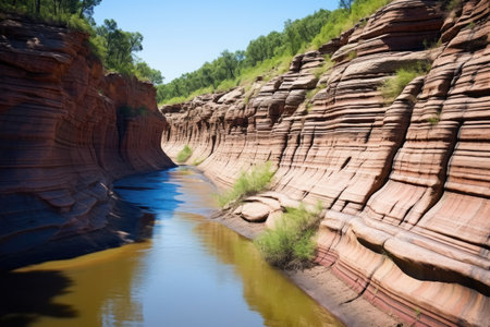 a river through layered sandstone formation, created with generative aiの素材