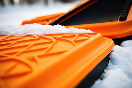close-up shot of a snowboards base and edges, created with generative aiの素材