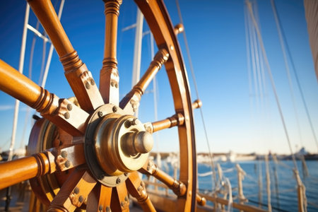 a close-up of the ships captain wheel, created with generative aiの素材