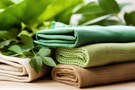 eco-friendly textiles tagged with green labels, created with generative aiの素材