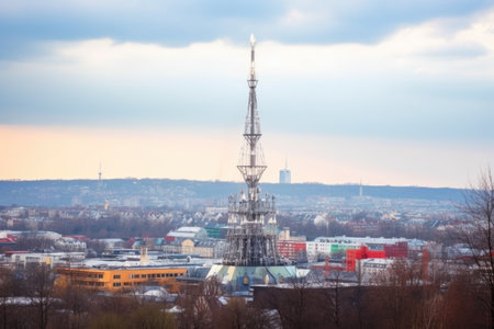 telecom tower with mounted antennas and cables, created with generative aiの素材