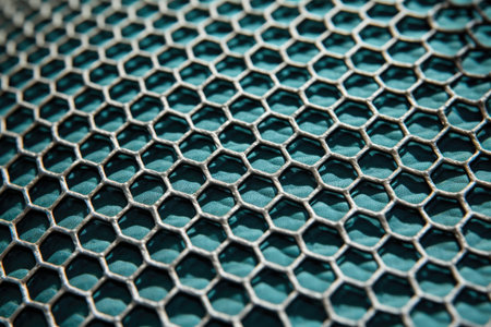 macro shot of mesh fabric with repeated hexagon pattern, created with generative aiの素材