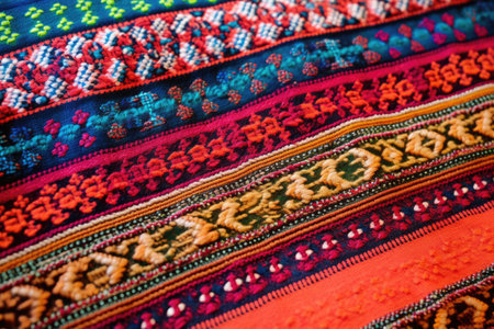 tight shot of intricately woven, multicultural textile, created with generative aiの素材
