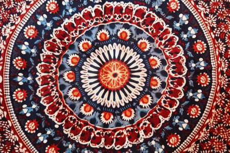 close-up of a circular, mandala textile design, created with generative aiの素材
