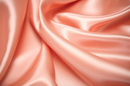 close-up of satin fabric with glossy peach finish, created with generative aiの素材
