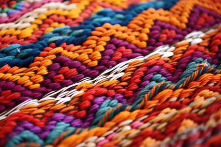 macro image of vivid woven carpet pattern, created with generative aiの素材