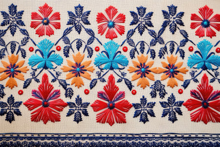 detailed pattern of traditional handmade embroidery on linen, created with generative aiの素材
