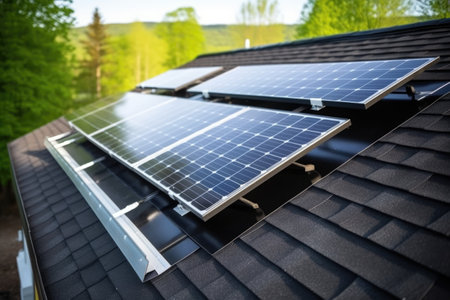 small solar panels on roof of a tiny house, created with generative aiの素材