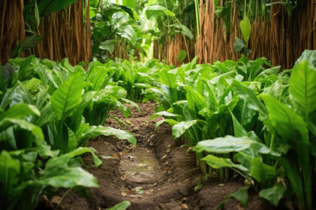 ginger plantation in a dense forest, created with generative aiの素材